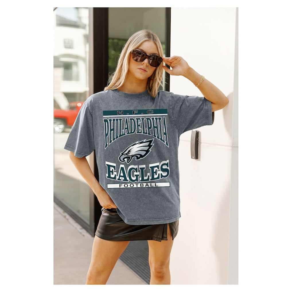 Philadelphia Eagles Gameday Couture Women's Oversized Classic Grind Washed T-Shirt Gray