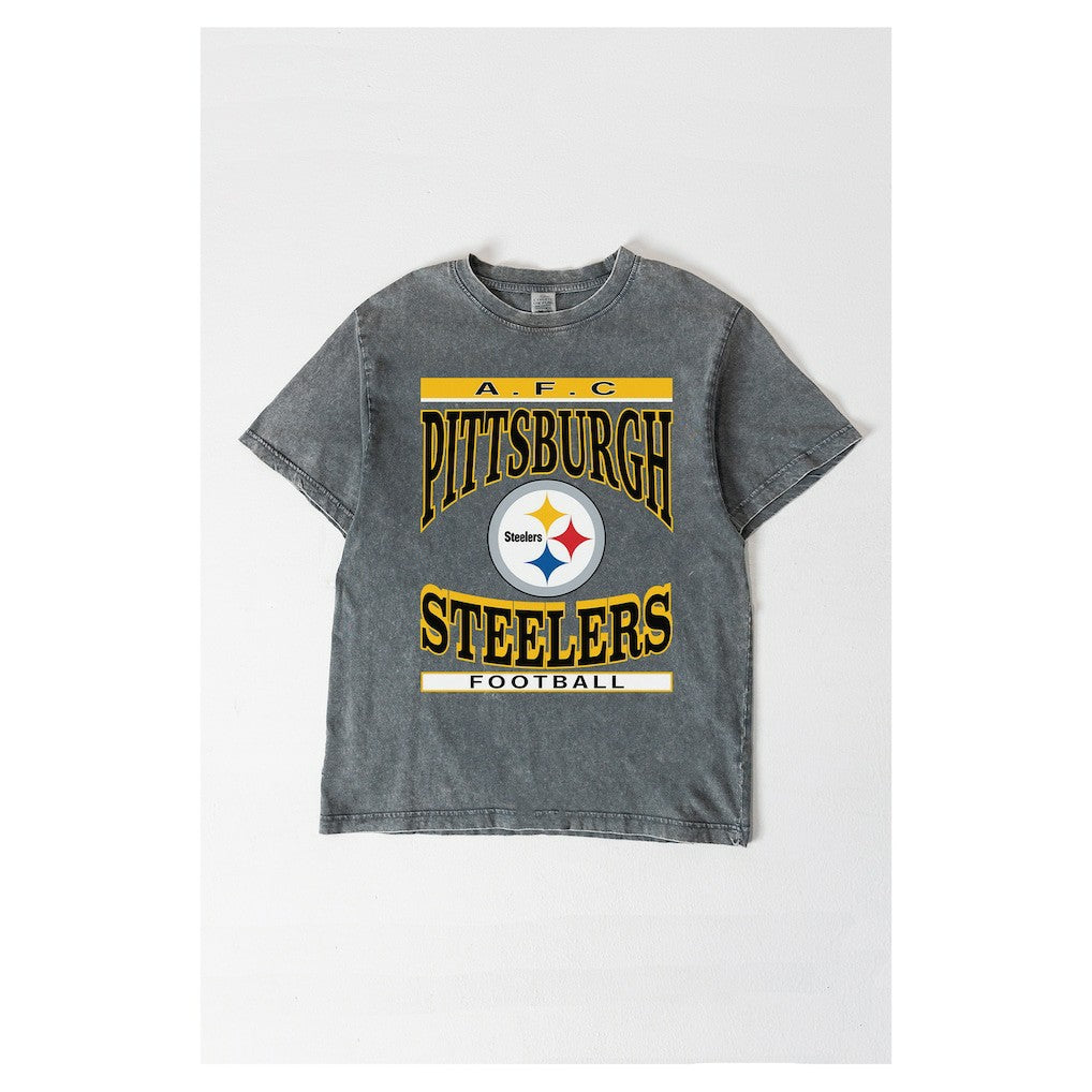 Pittsburgh Steelers Gameday Couture Women's Oversized Classic Grind Washed T-Shirt Gray
