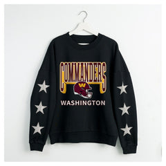 Washington Commanders Gameday Couture Women's Pure Victory Rhinestud Star-Sleeve Pullover Sweatshirt Black