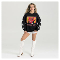 Kansas City Chiefs Gameday Couture Women's Pure Victory Rhinestud Star-Sleeve Pullover Sweatshirt Black