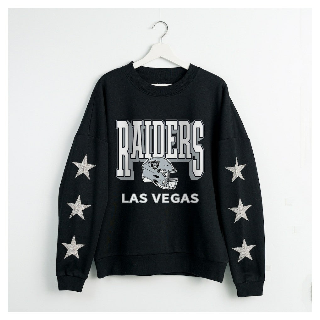 Las Vegas Raiders Gameday Couture Women's Pure Victory Rhinestud Star-Sleeve Pullover Sweatshirt Black