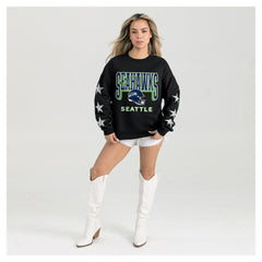 Seattle Seahawks Gameday Couture Women's Pure Victory Rhinestud Star-Sleeve Pullover Sweatshirt Black