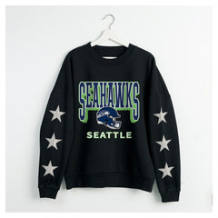 Seattle Seahawks Gameday Couture Women's Pure Victory Rhinestud Star-Sleeve Pullover Sweatshirt Black