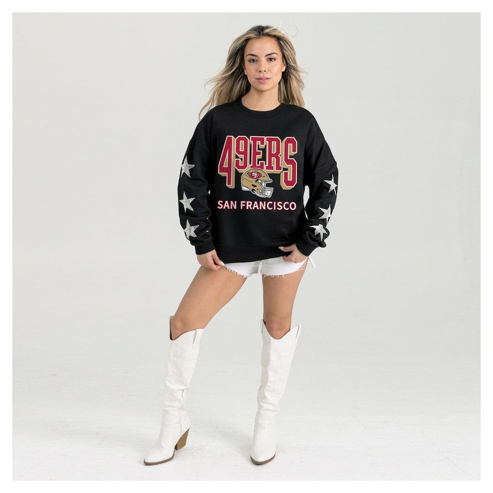 San Francisco 49ers Gameday Couture Women's Pure Victory Rhinestud Star-Sleeve Pullover Sweatshirt Black