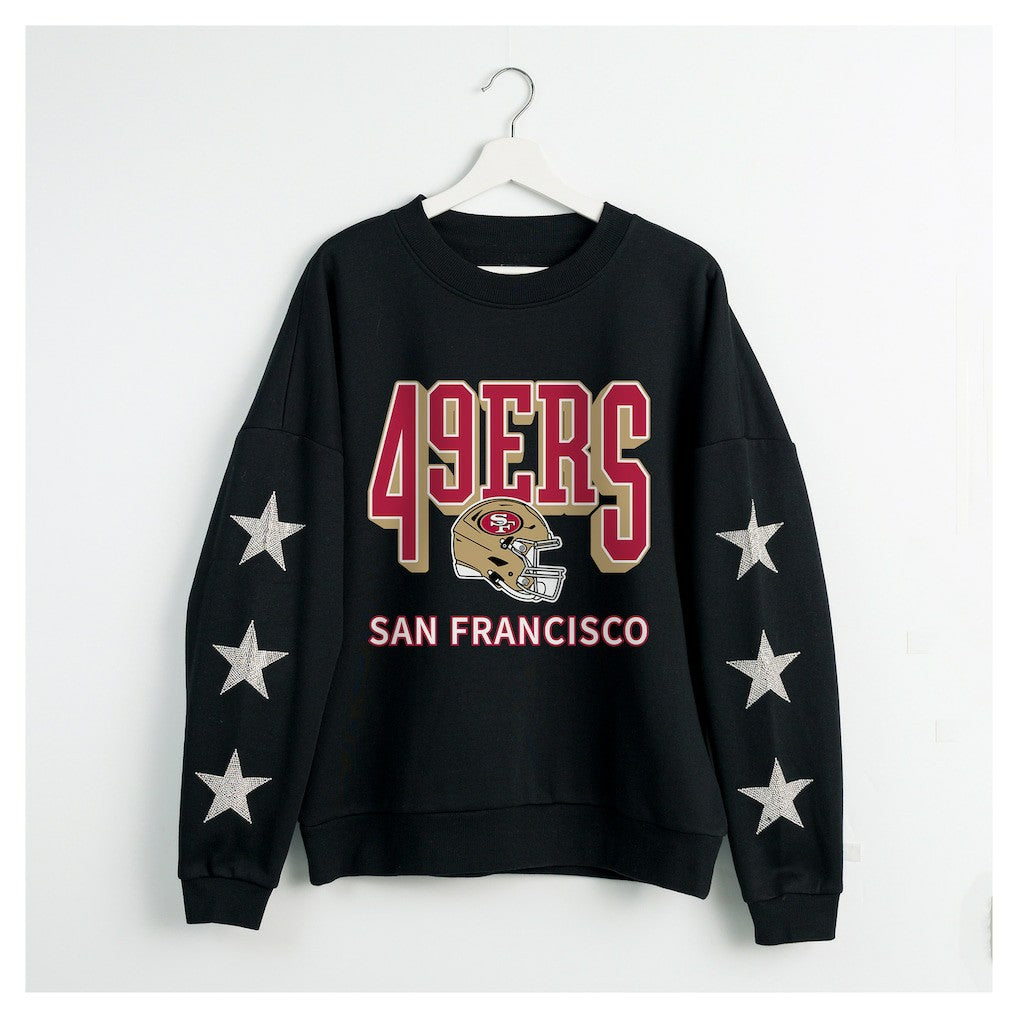 San Francisco 49ers Gameday Couture Women's Pure Victory Rhinestud Star-Sleeve Pullover Sweatshirt Black