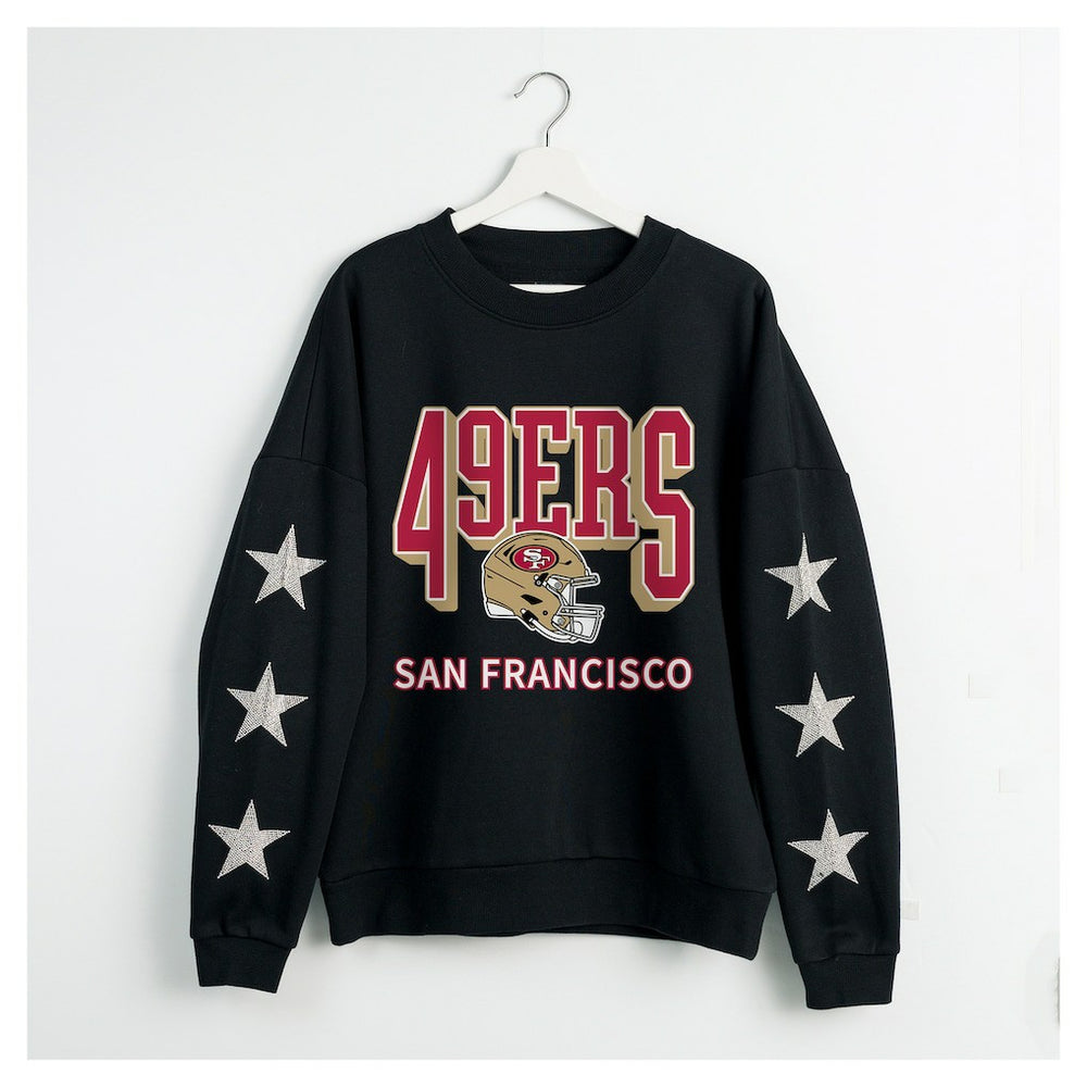 San Francisco 49ers Gameday Couture Women's Pure Victory Rhinestud Star-Sleeve Pullover Sweatshirt Black
