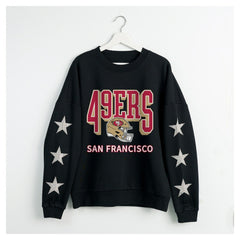 San Francisco 49ers Gameday Couture Women's Pure Victory Rhinestud Star-Sleeve Pullover Sweatshirt Black