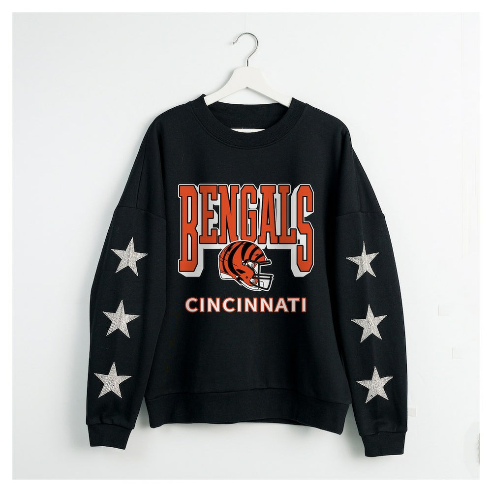 Cincinnati Bengals Gameday Couture Women's Pure Victory Rhinestud Star-Sleeve Pullover Sweatshirt Black