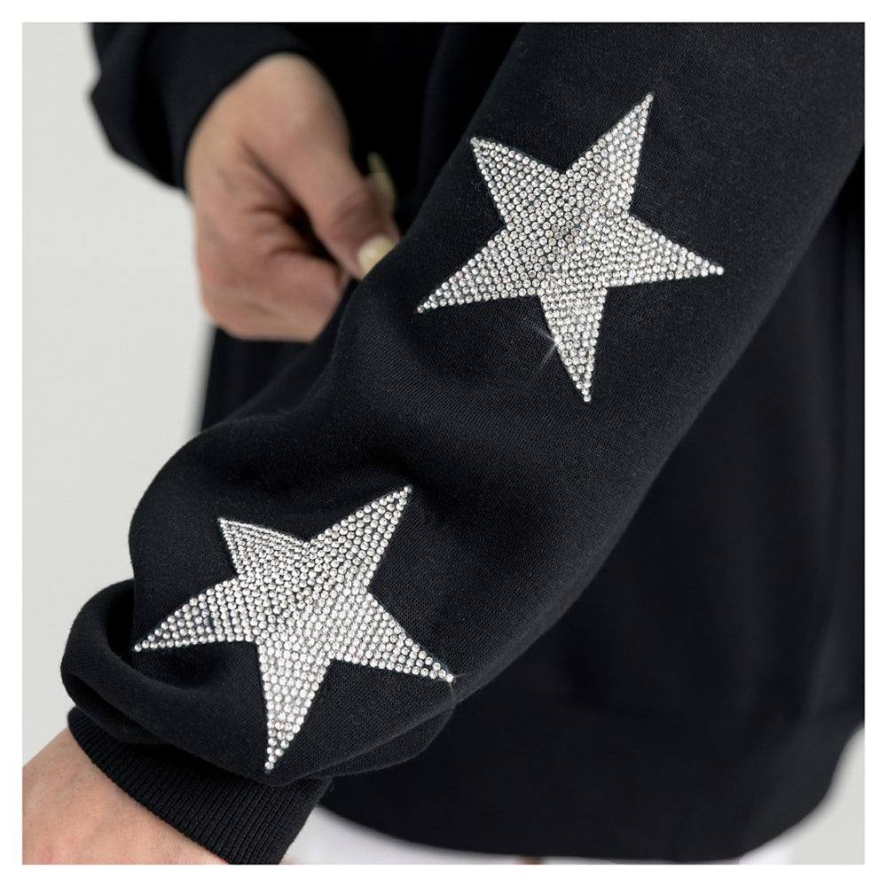 Detroit Lions Gameday Couture Women's Pure Victory Rhinestud Star-Sleeve Pullover Sweatshirt Black
