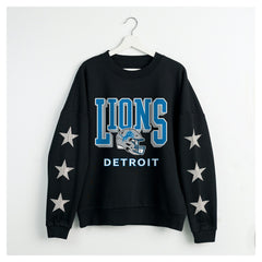 Detroit Lions Gameday Couture Women's Pure Victory Rhinestud Star-Sleeve Pullover Sweatshirt Black