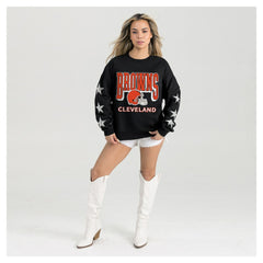 Cleveland Browns Gameday Couture Women's Pure Victory Rhinestud Star-Sleeve Pullover Sweatshirt Black