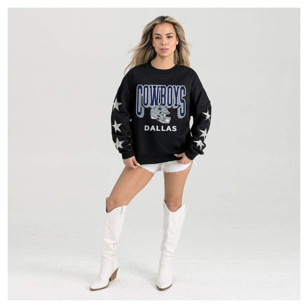Dallas Cowboys Gameday Couture Women's Pure Victory Rhinestud Star-Sleeve Pullover Sweatshirt Black