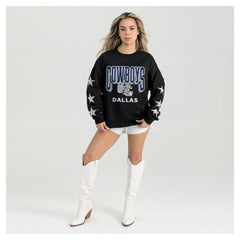 Dallas Cowboys Gameday Couture Women's Pure Victory Rhinestud Star-Sleeve Pullover Sweatshirt Black