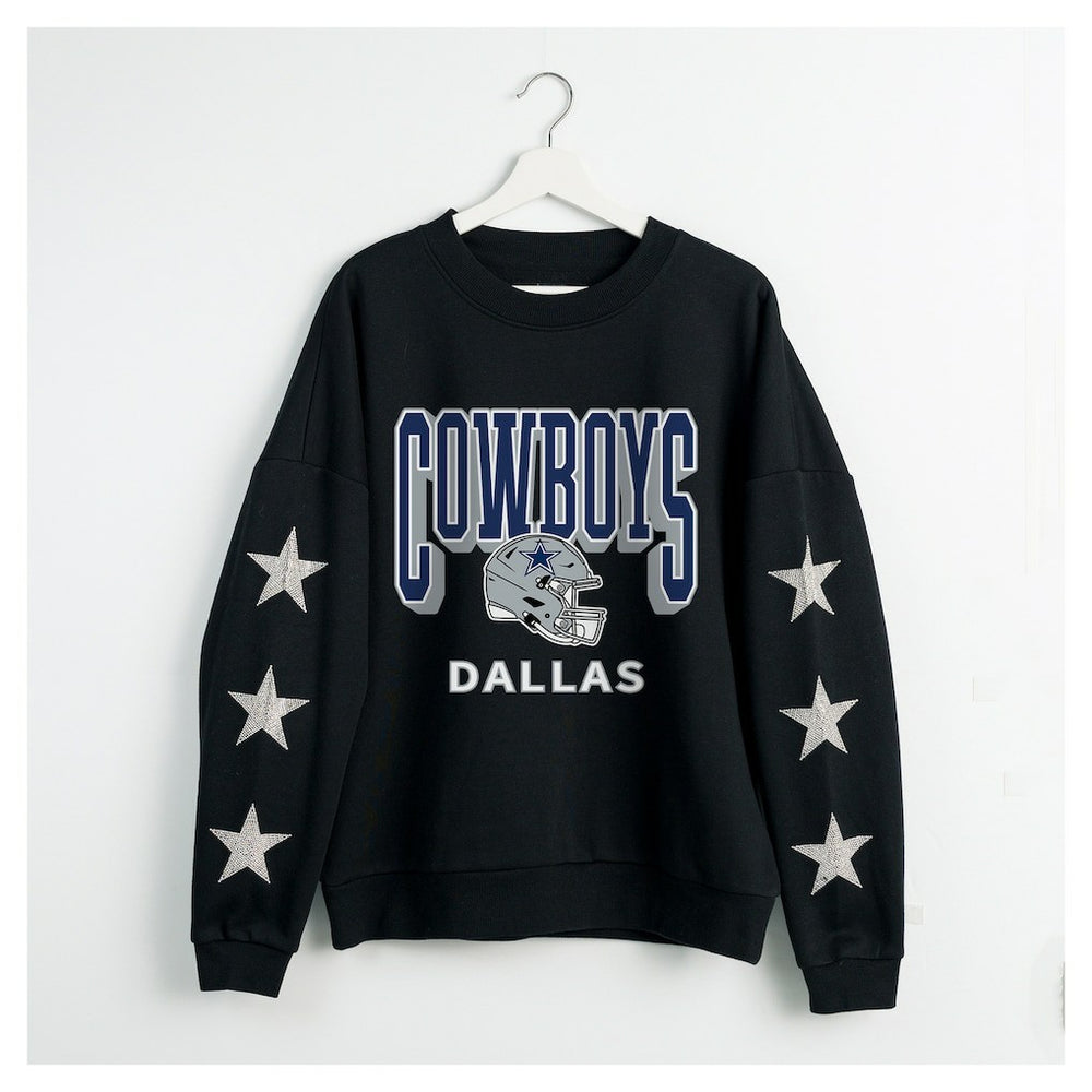 Dallas Cowboys Gameday Couture Women's Pure Victory Rhinestud Star-Sleeve Pullover Sweatshirt Black