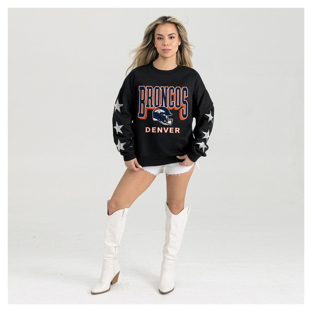 Denver Broncos Gameday Couture Women's Pure Victory Rhinestud Star-Sleeve Pullover Sweatshirt Black