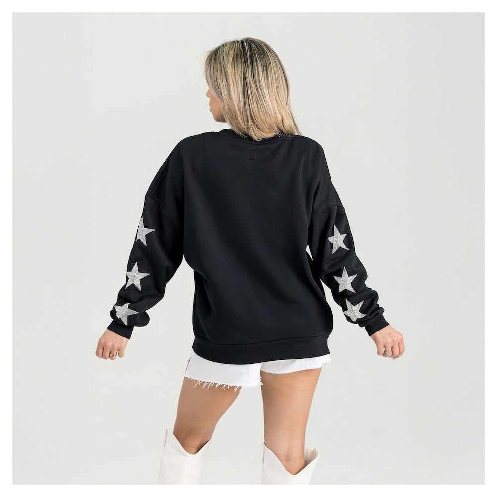 Arizona Cardinals Gameday Couture Women's Pure Victory Rhinestud Star-Sleeve Pullover Sweatshirt Black