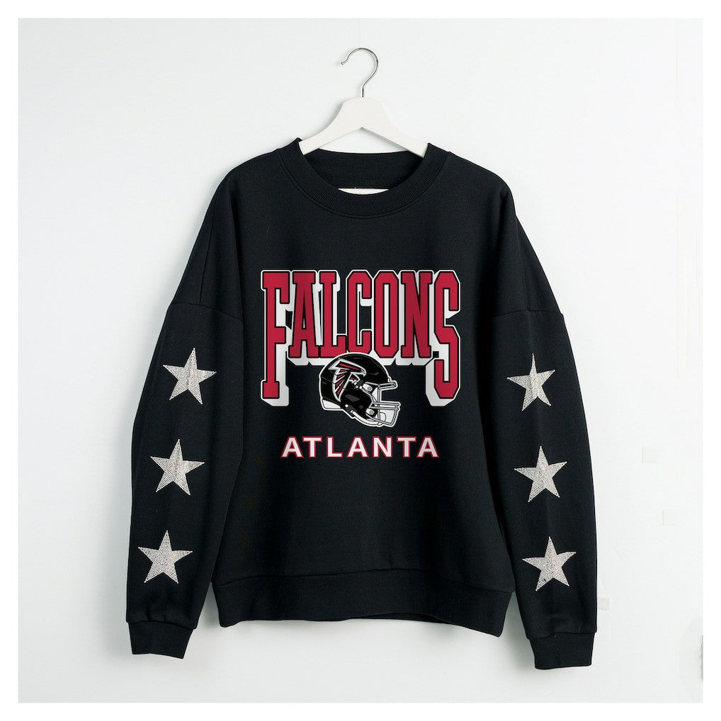 Atlanta Falcons Gameday Couture Women's Pure Victory Rhinestud Star-Sleeve Pullover Sweatshirt Black