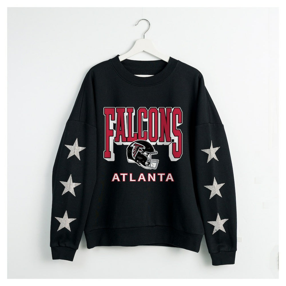 Atlanta Falcons Gameday Couture Women's Pure Victory Rhinestud Star-Sleeve Pullover Sweatshirt Black