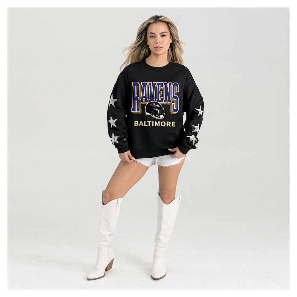 Baltimore Ravens Gameday Couture Women's Pure Victory Rhinestud Star-Sleeve Pullover Sweatshirt Black