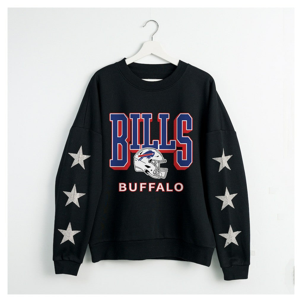 Buffalo Bills Gameday Couture Women's Pure Victory Rhinestud Star-Sleeve Pullover Sweatshirt Black