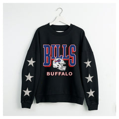 Buffalo Bills Gameday Couture Women's Pure Victory Rhinestud Star-Sleeve Pullover Sweatshirt Black