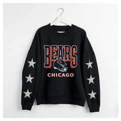 Chicago Bears Gameday Couture Women's Pure Victory Rhinestud Star-Sleeve Pullover Sweatshirt Black
