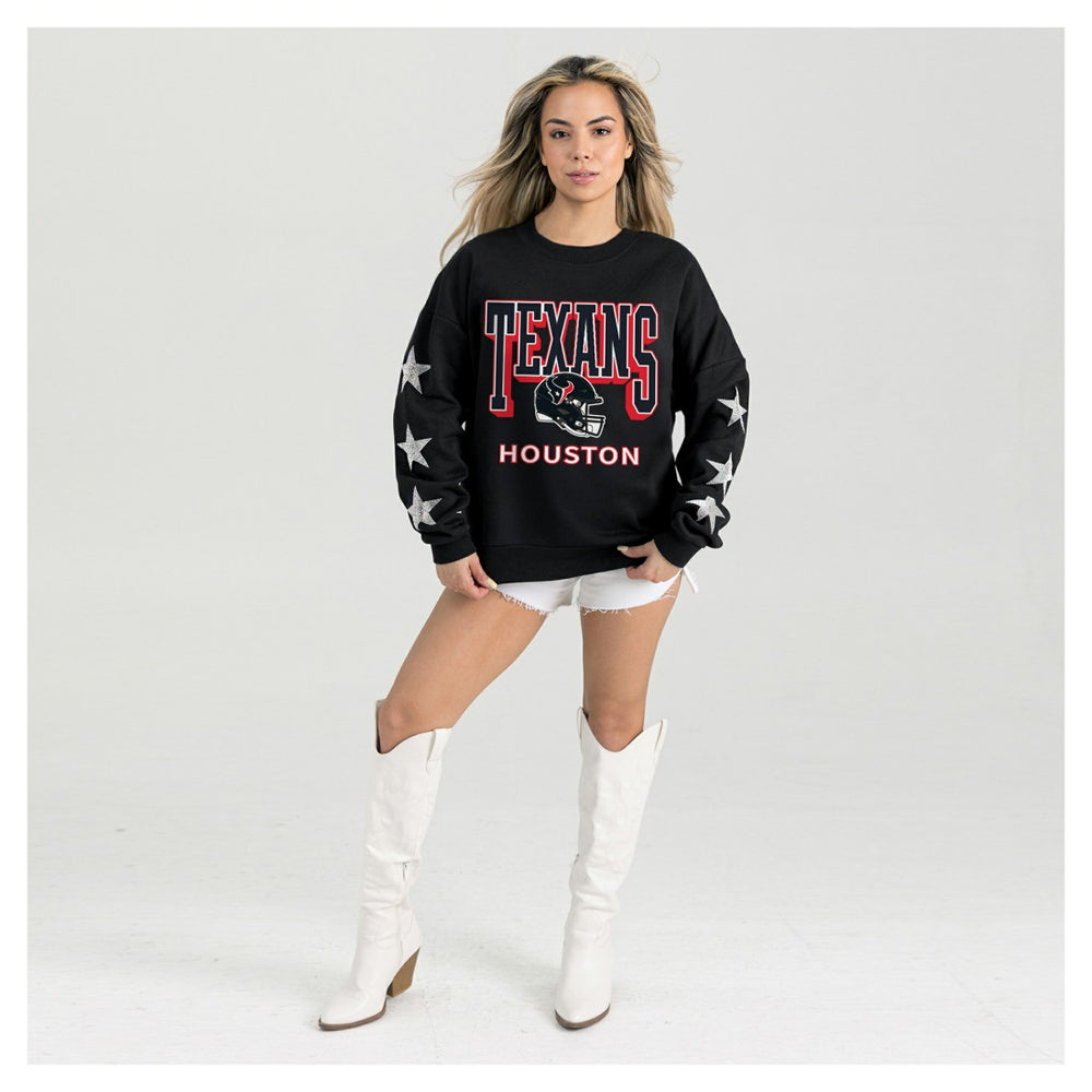 Houston Texans Gameday Couture Women's Pure Victory Rhinestud Star-Sleeve Pullover Sweatshirt Black