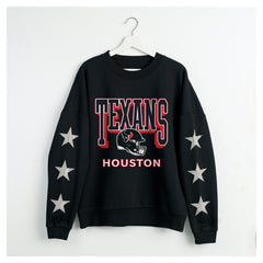 Houston Texans Gameday Couture Women's Pure Victory Rhinestud Star-Sleeve Pullover Sweatshirt Black
