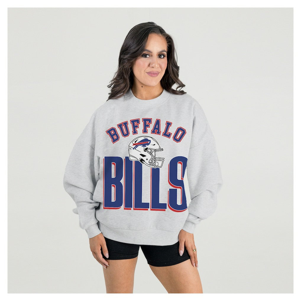 Buffalo Bills Gameday Couture Women's Fierce Focus Premium Oversized Fleece Pullover Sweatshirt Ash