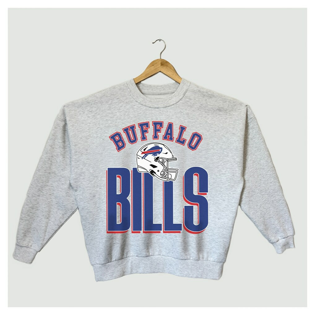 Buffalo Bills Gameday Couture Women's Fierce Focus Premium Oversized Fleece Pullover Sweatshirt Ash