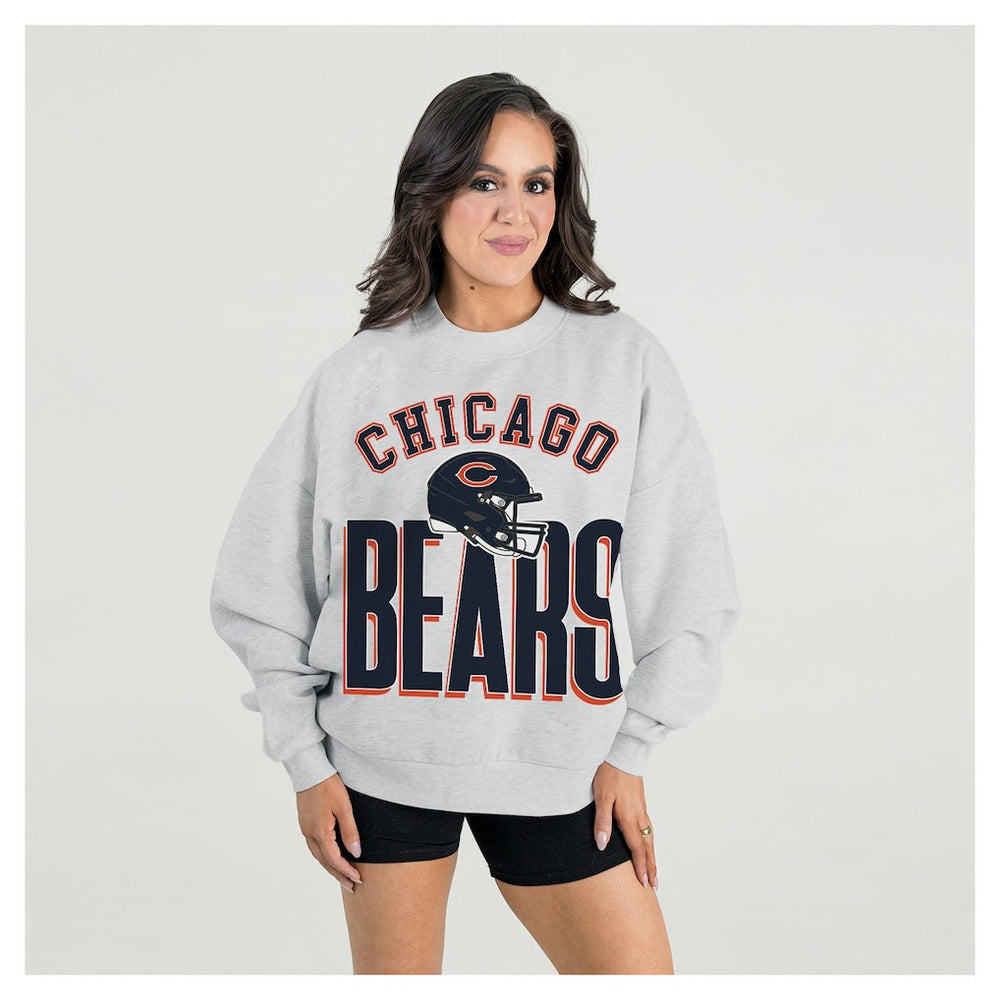 Chicago Bears Gameday Couture Women's Fierce Focus Premium Oversized Fleece Pullover Sweatshirt Ash