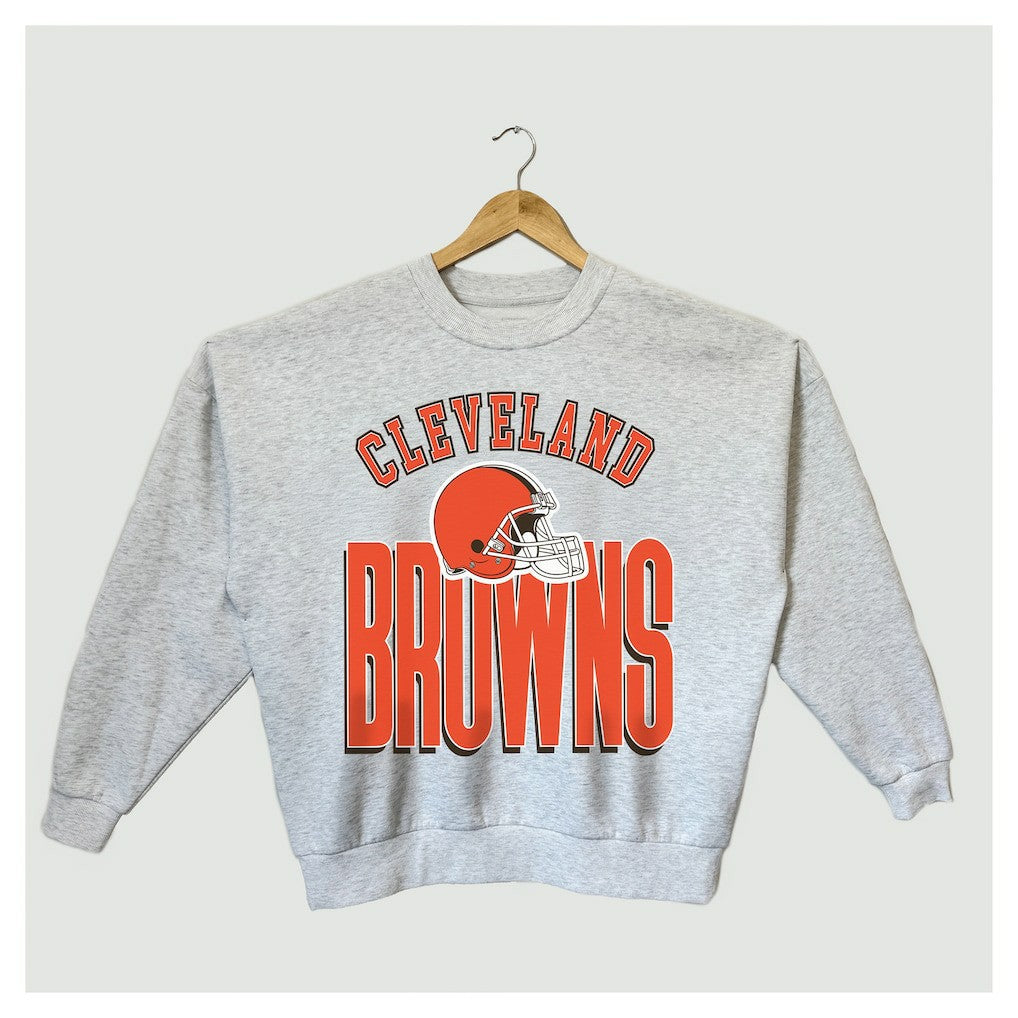 Cleveland Browns Gameday Couture Women's Fierce Focus Premium Oversized Fleece Pullover Sweatshirt Ash