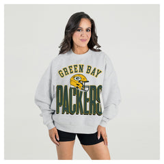 Green Bay Packers Gameday Couture Women's Fierce Focus Premium Oversized Fleece Pullover Sweatshirt Ash
