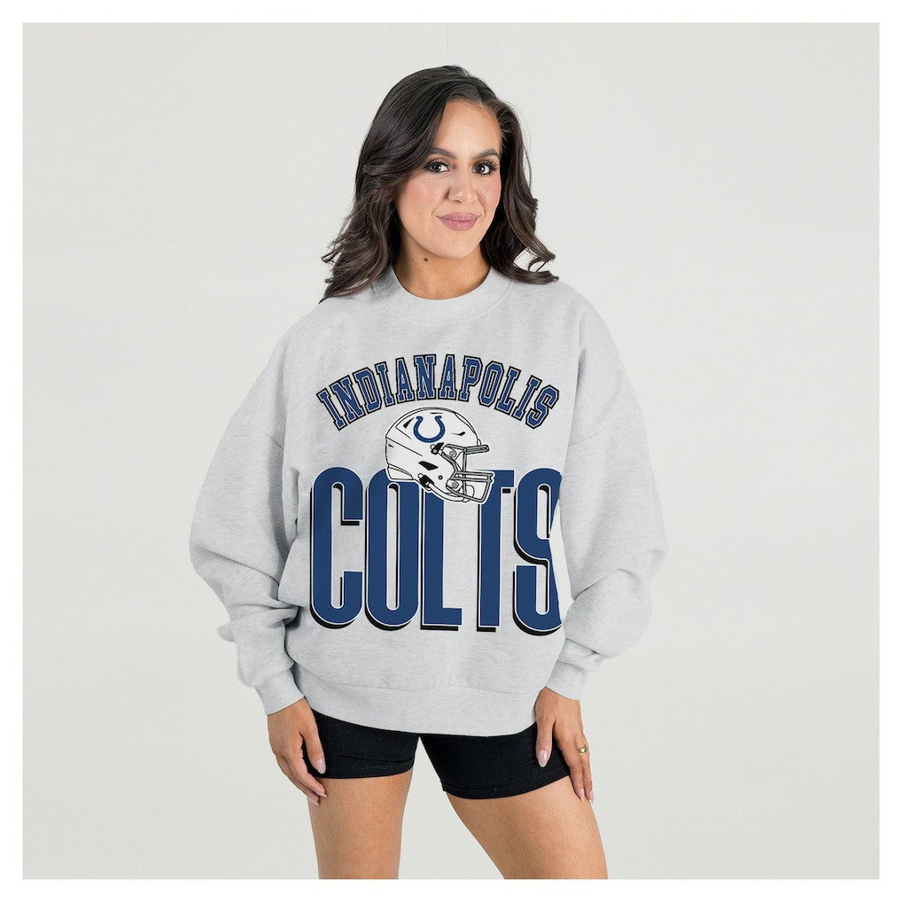 Indianapolis Colts Gameday Couture Women's Fierce Focus Premium Oversized Fleece Pullover Sweatshirt Ash