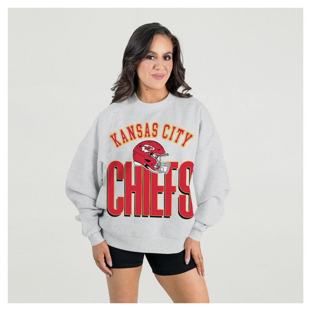 Kansas City Chiefs Gameday Couture Women's Fierce Focus Premium Oversized Fleece Pullover Sweatshirt Ash