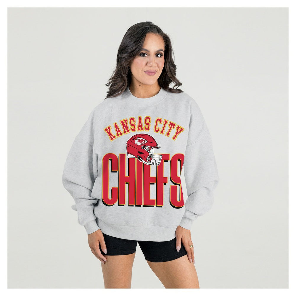 Kansas City Chiefs Gameday Couture Women's Fierce Focus Premium Oversized Fleece Pullover Sweatshirt Ash