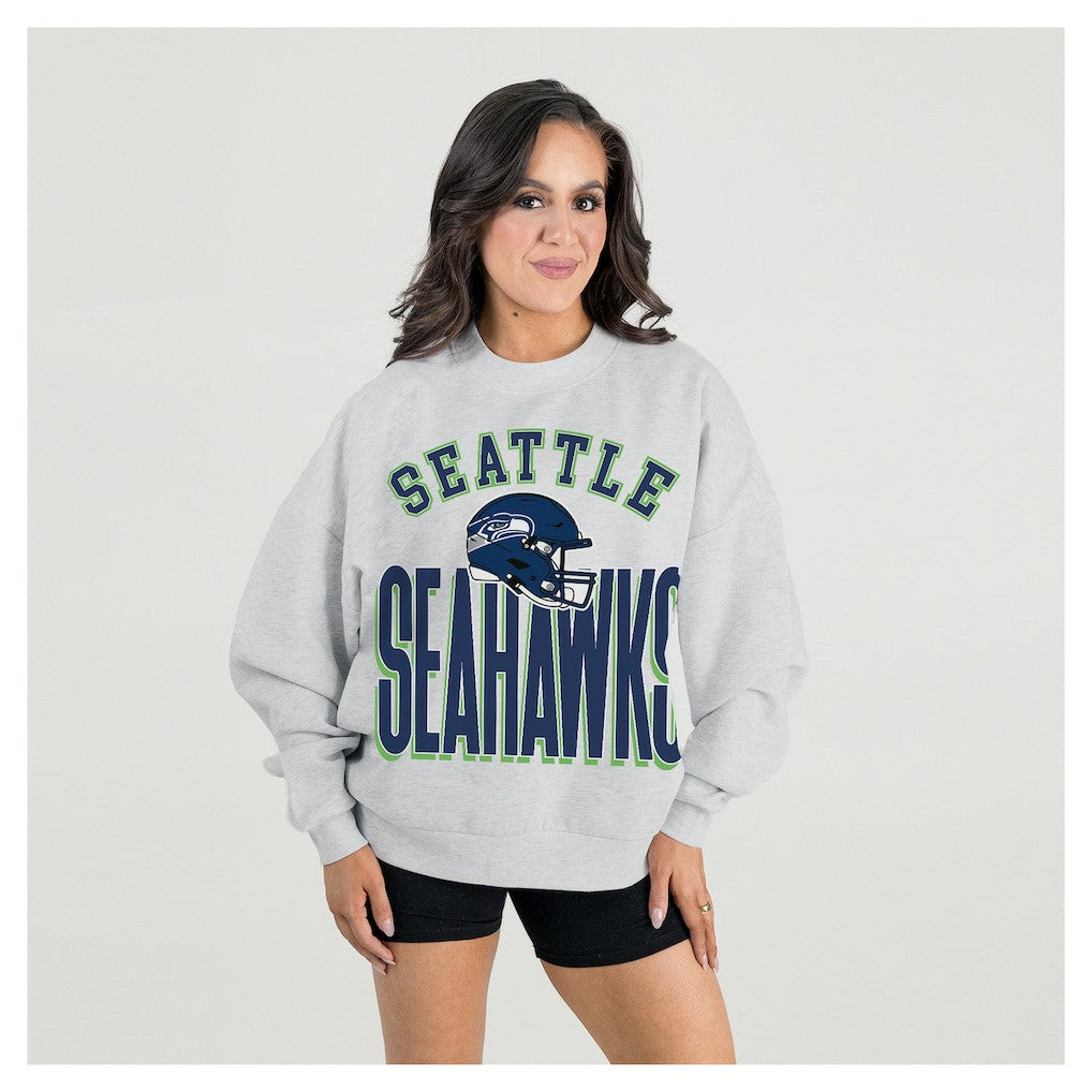 Seattle Seahawks Gameday Couture Women's Fierce Focus Premium Oversized Fleece Pullover Sweatshirt Ash