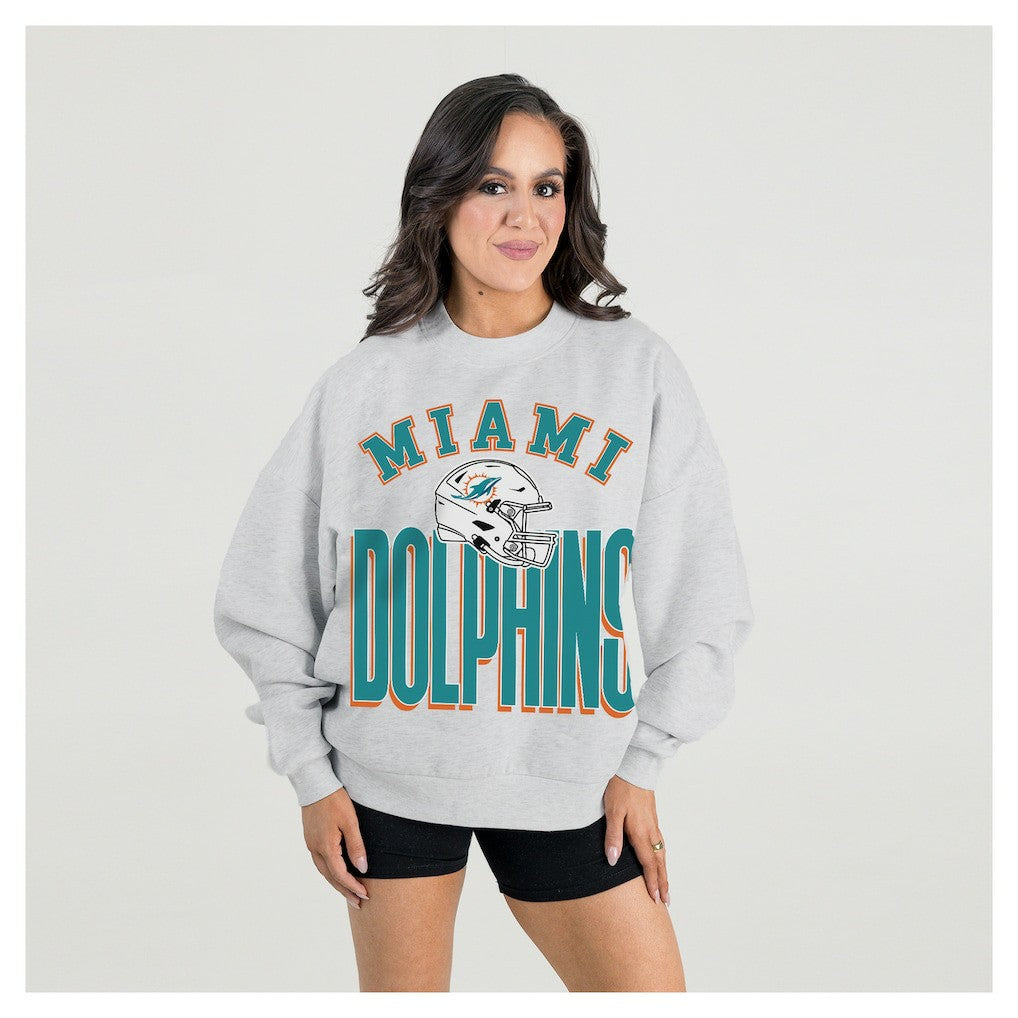 Miami Dolphins Gameday Couture Women's Fierce Focus Premium Oversized Fleece Pullover Sweatshirt Ash