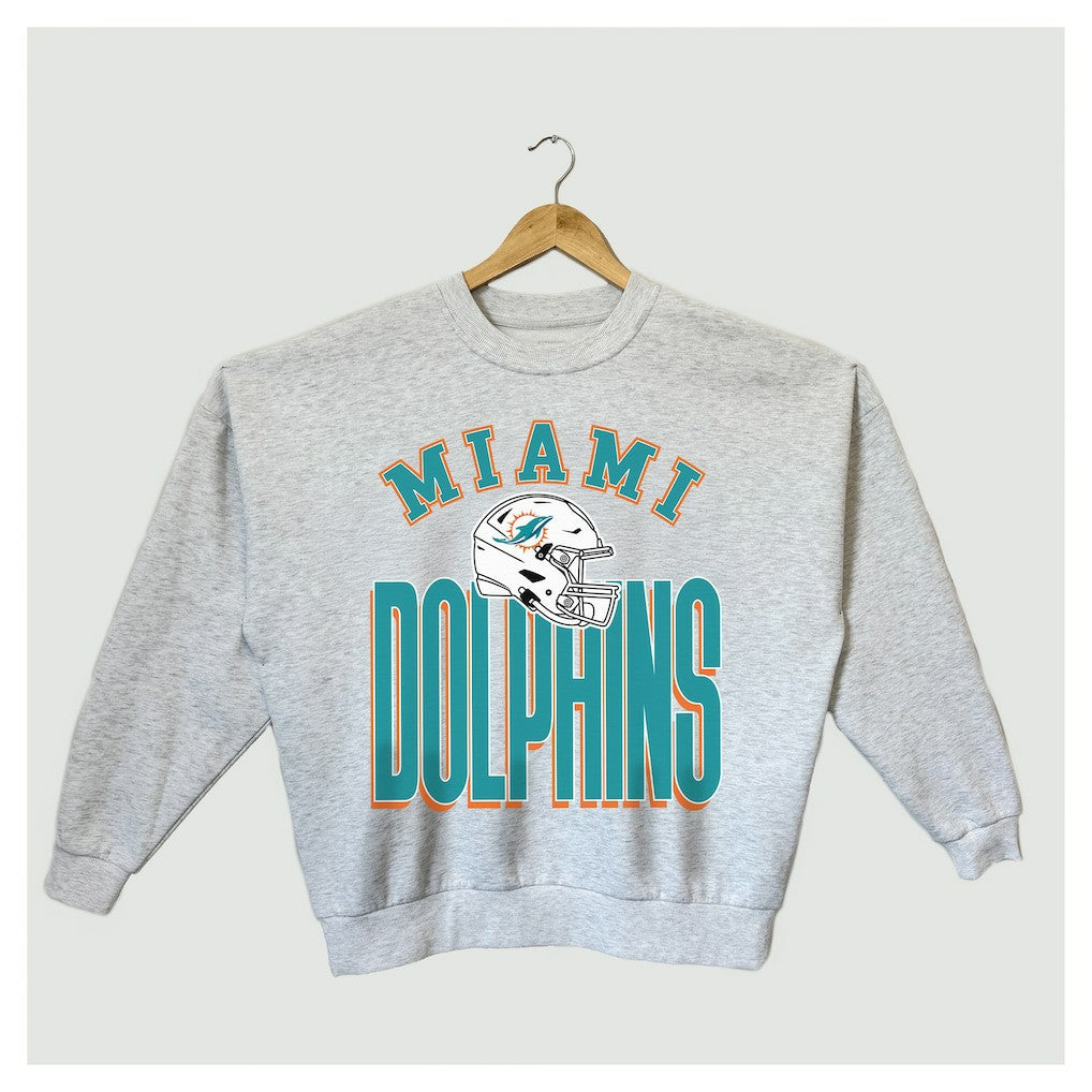 Miami Dolphins Gameday Couture Women's Fierce Focus Premium Oversized Fleece Pullover Sweatshirt Ash