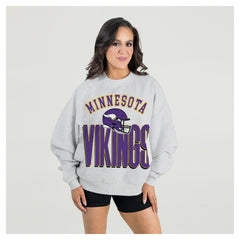 Minnesota Vikings Gameday Couture Women's Fierce Focus Premium Oversized Fleece Pullover Sweatshirt Ash