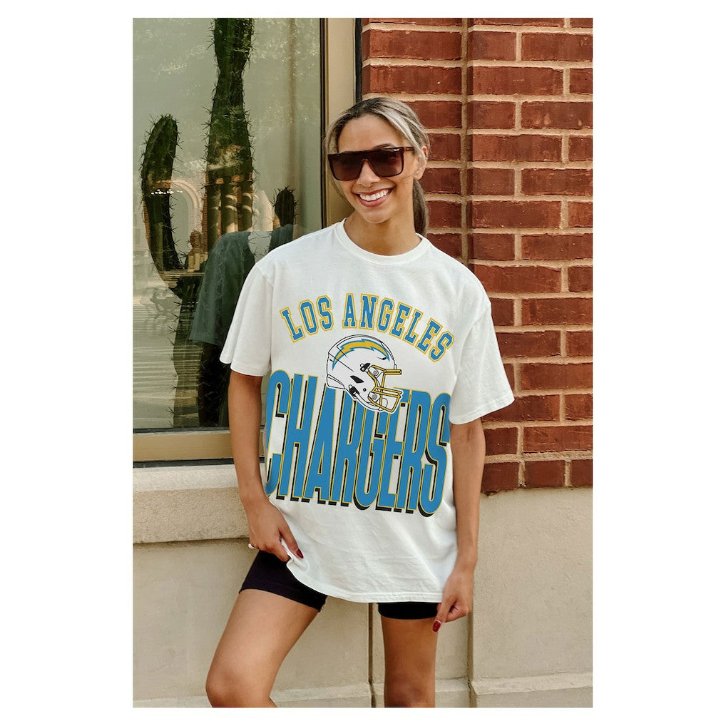 Los Angeles Chargers Gameday Couture Women's Oversized Classic Fierce Focus T-Shirt White