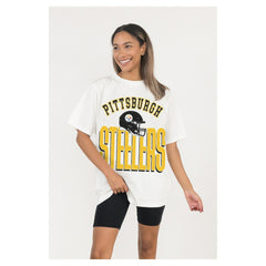 Pittsburgh Steelers Gameday Couture Women's Oversized Classic Fierce Focus T-Shirt White