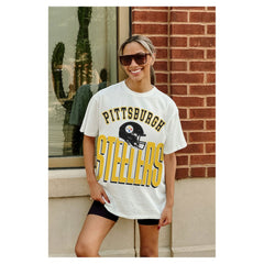 Pittsburgh Steelers Gameday Couture Women's Oversized Classic Fierce Focus T-Shirt White