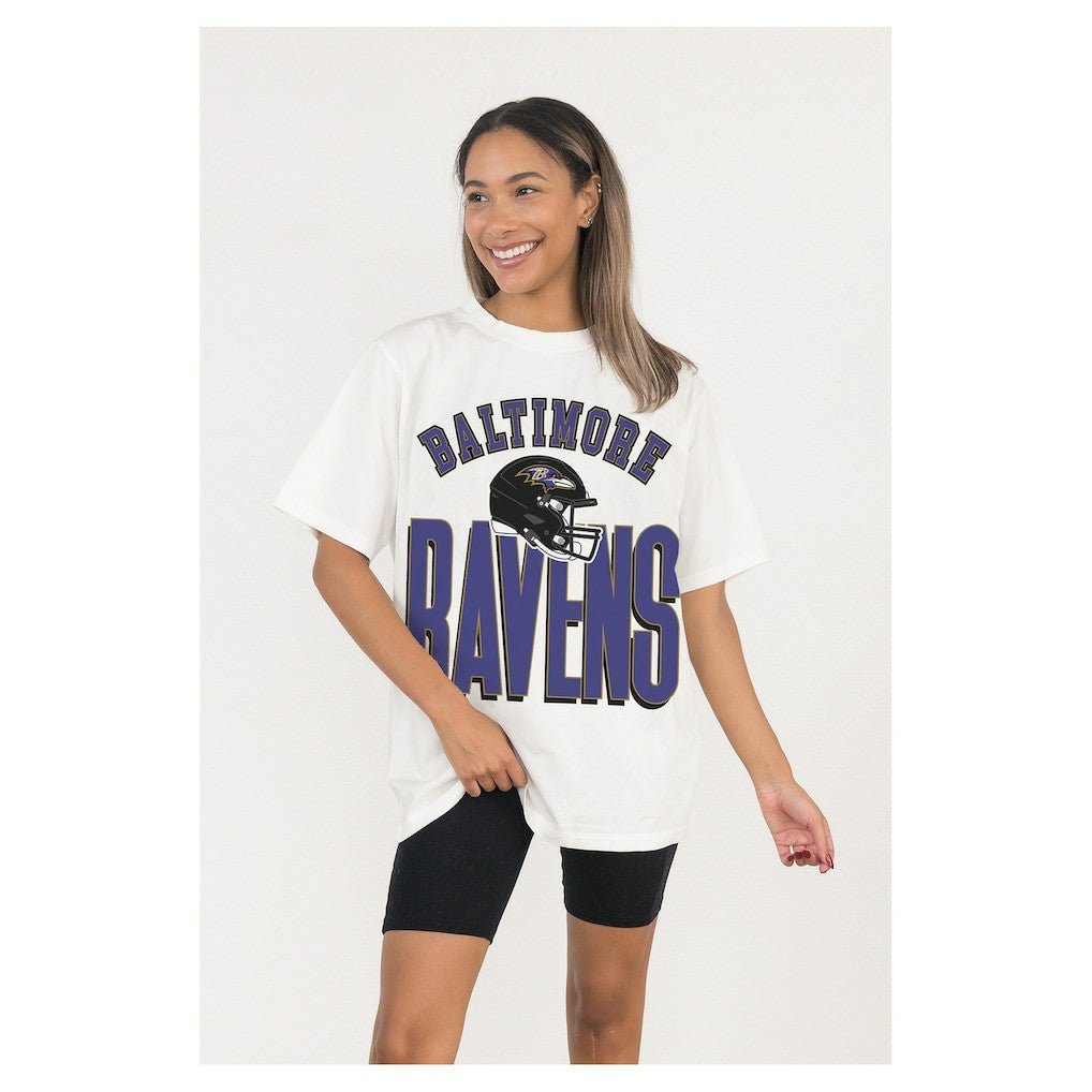 Baltimore Ravens Gameday Couture Women's Oversized Classic Fierce Focus T-Shirt White