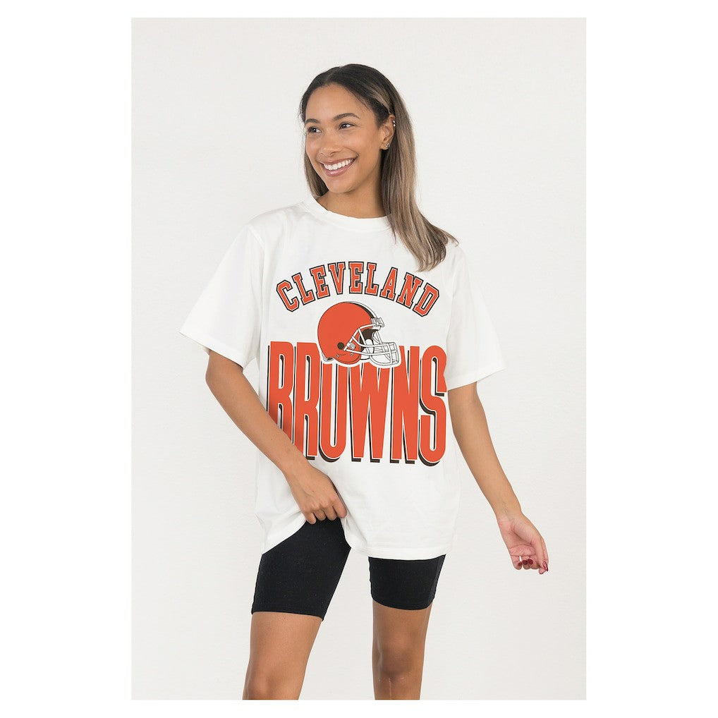 Cleveland Browns Gameday Couture Women's Oversized Classic Fierce Focus T-Shirt White