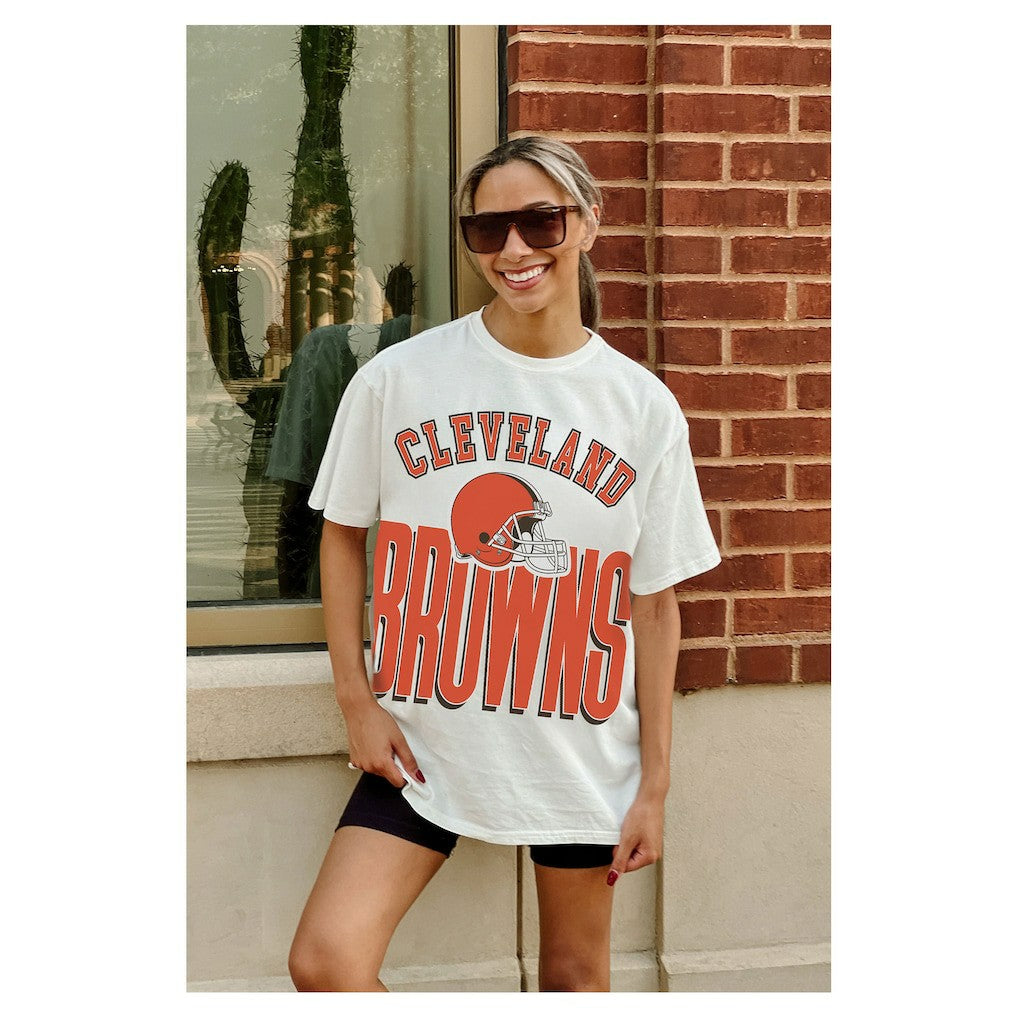 Cleveland Browns Gameday Couture Women's Oversized Classic Fierce Focus T-Shirt White