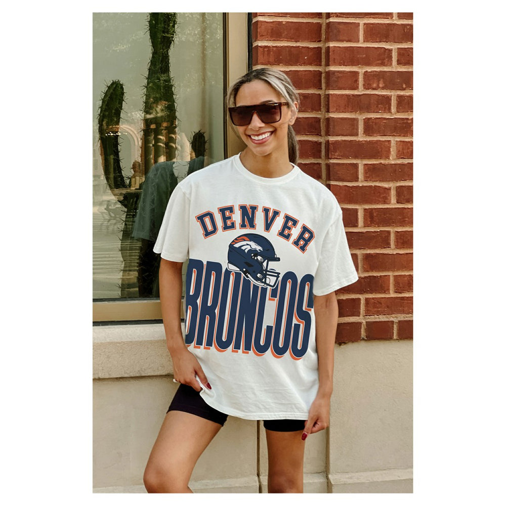 Denver Broncos Gameday Couture Women's Oversized Classic Fierce Focus T-Shirt White