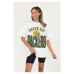 Green Bay Packers Gameday Couture Women's Oversized Classic Fierce Focus T-Shirt White