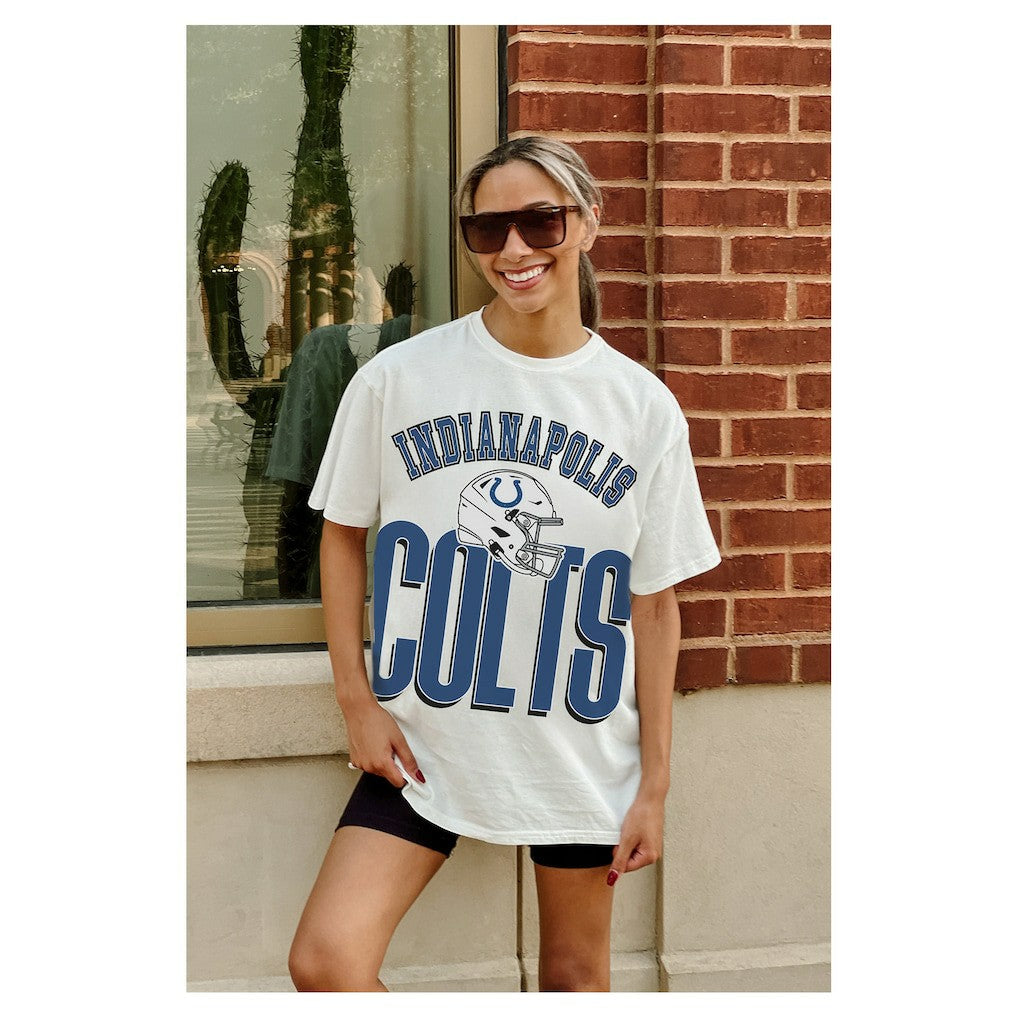 Indianapolis Colts Gameday Couture Women's Oversized Classic Fierce Focus T-Shirt White
