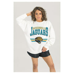 Jacksonville Jaguars Gameday Couture Women's Swift Strike Premium Oversized Fleece Pullover Sweatshirt White